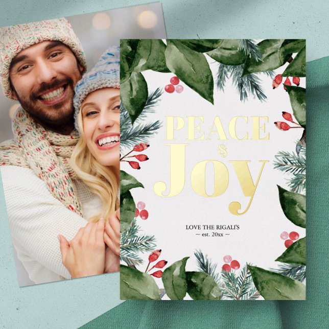 Country Photo Merry Holiday Cards Botanical (Christmas card photo botanical foil )