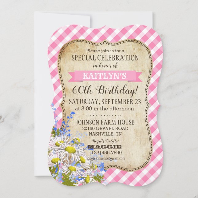 Country Picnic with Daisy Bouquet Birthday Invite (Front)