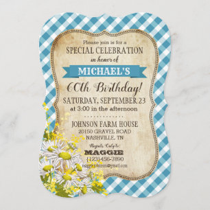 Country Picnic with Daisy Bouquet Birthday Invite