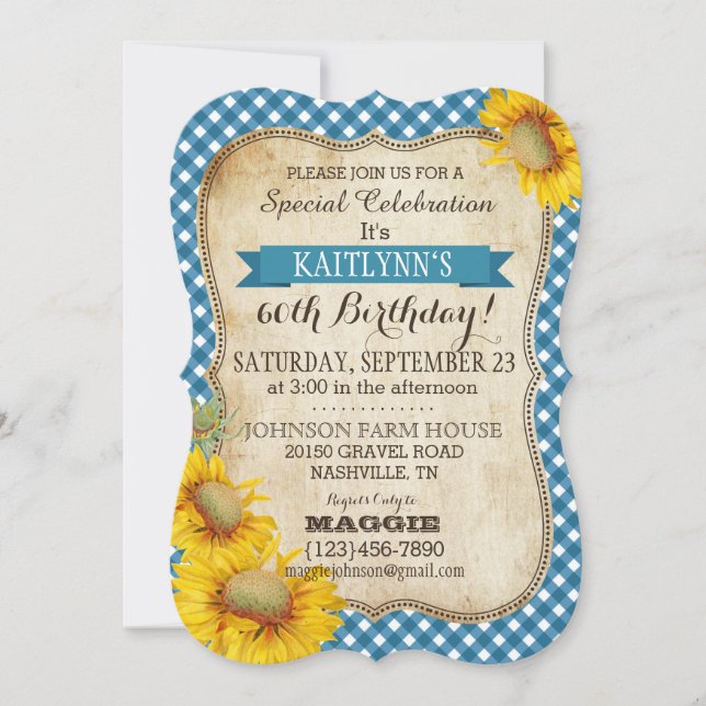 Country Picnic with Sunflowers Birthday Invite (Front)
