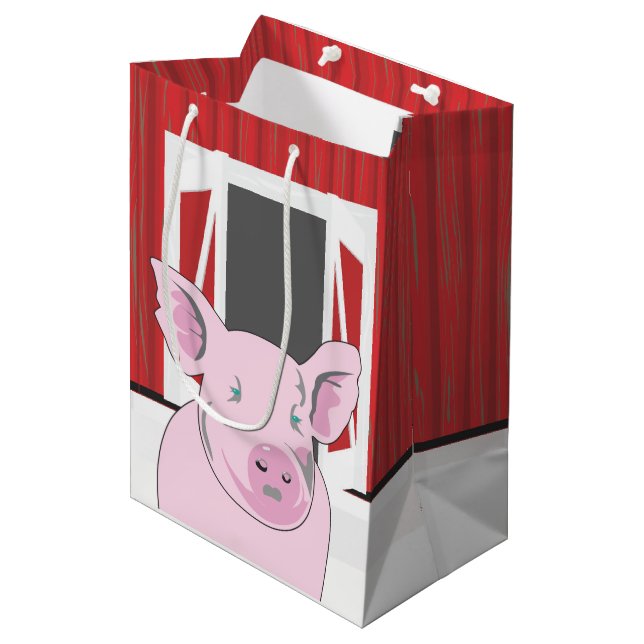 Country Pig with a Barn MGB Medium Gift Bag (Front Angled)