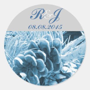country pine cones winter wedding thank you classic round sticker