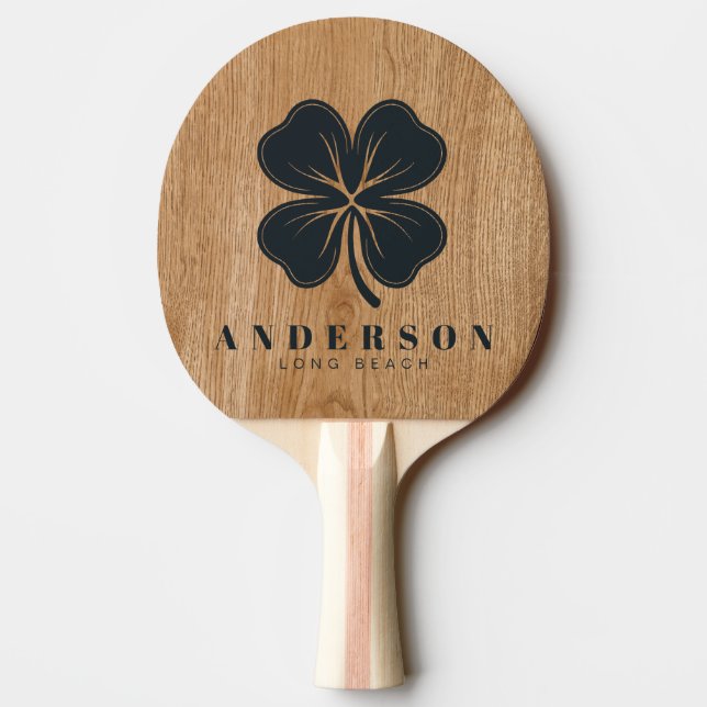 Country Pine Wood Four Leaf Clover with Name Ping Pong Paddle (Back)