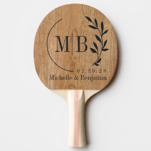 Country Pine Wood Leaf Wedding Monogram Ping Pong Paddle