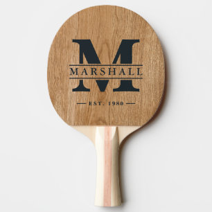 Country Pine Wood Monogram & Name Overlay Ping Pong Paddle