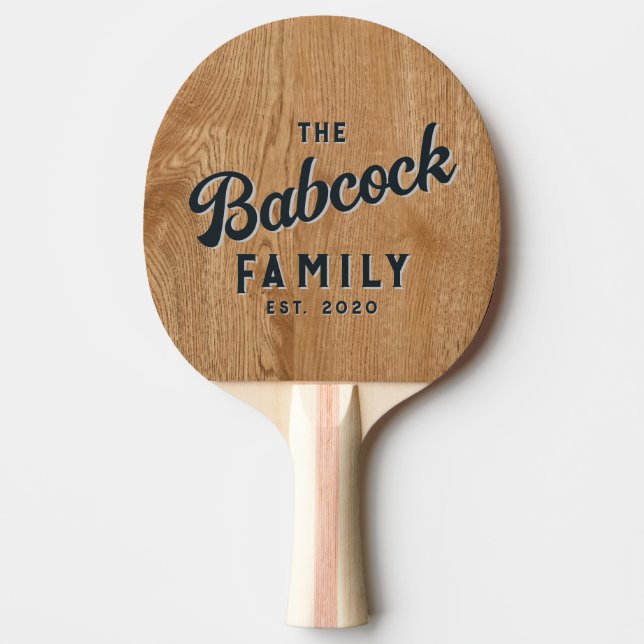 Country Pine Wood Retro Family Name & Year Ping Pong Paddle (Front)