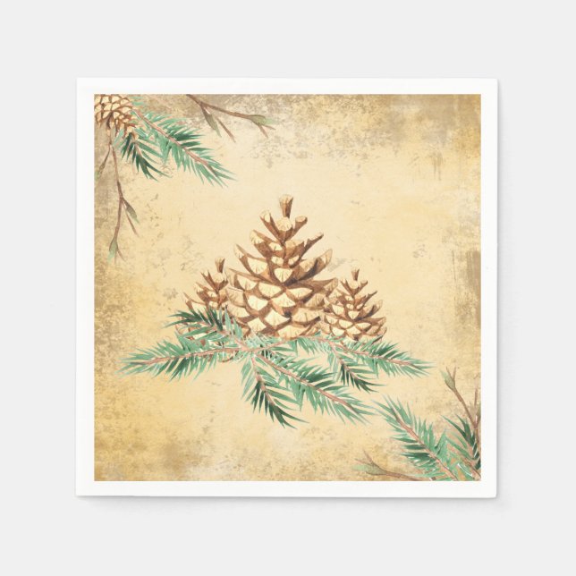 Country Pinecone Vintage Elegant Greenery Holiday Napkin (Front)