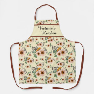 Country Pink and Rust Floral All-Over Print Apron