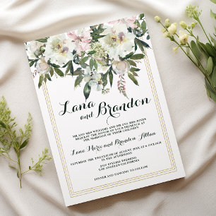 Country pink cream classic script floral wedding  invitation