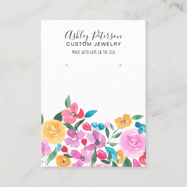 Country Pink Floral watercolor earring display Business Card (Front)