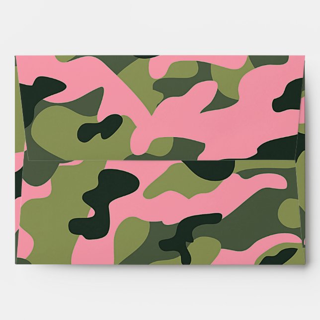 Country Pink Green Army Camo Camouflage Birthday Envelope (Back (Top Flap))