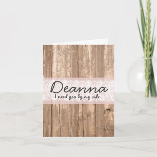 Country Pink Lace and Wood Bridesmaid Request Card