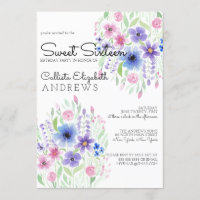 Country Pink Purple Floral Watercolor Sweet 16