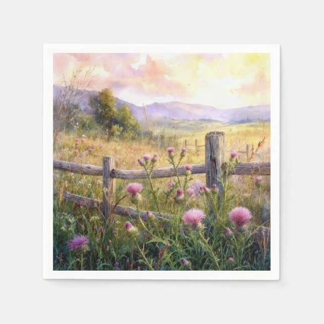 Country Pink Thistles Napkin (Front)
