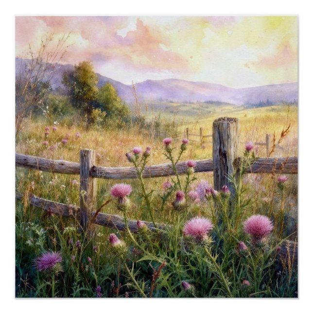 Country Pink Thistles Poster (Front)