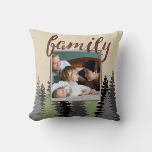 Country Plaid and Pine Family Photo Cushion