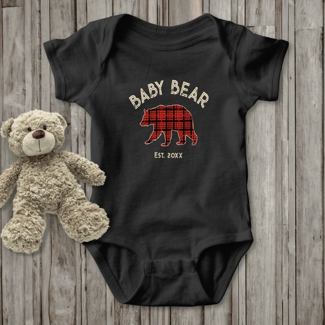 Country Plaid Baby Bear Birth Year Established Bodysuit (Creator Uploaded)