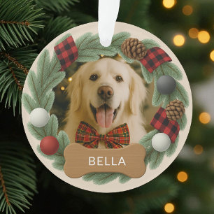 Country Plaid Dog Name Photo Holiday Christmas Ornament