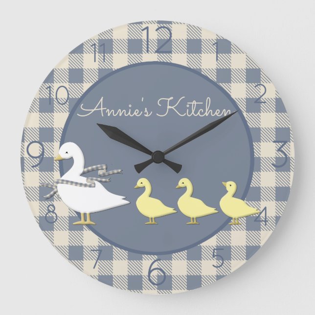 Country Plaid Goose Personalised Large Clock (Front)
