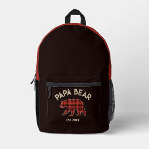 Country Plaid Papa Bear Father Year Established Printed Backpack