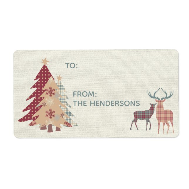 Country Plaids, Deer, Trees Gift Tag Sticker (Front)