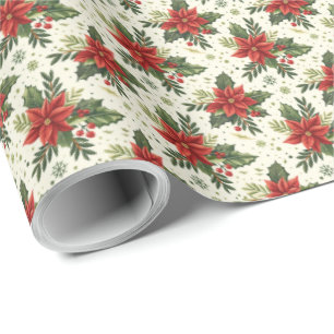 Country Poinsettia Christmas Holiday Gift Wrapping Paper