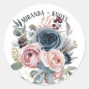 Country Popular Winter Pink Dusty Blue Wedding Classic Round Sticker