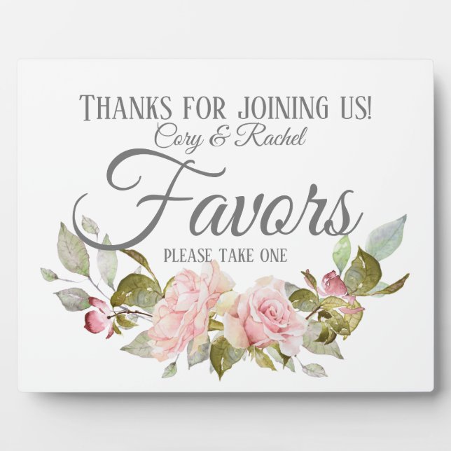 Country Pretty Pink Roses Bouquet Favours Plaque (Front)