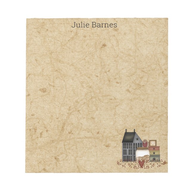  Country Primitive Folk Art Blue Saltbox Home   Notepad (Front)