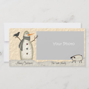 Country Primitive Snowman Holiday Photo Card