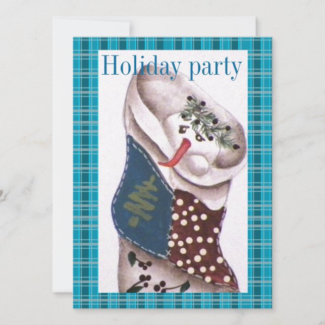 Country Primitive Snowman in Stocking Invitation (Front)