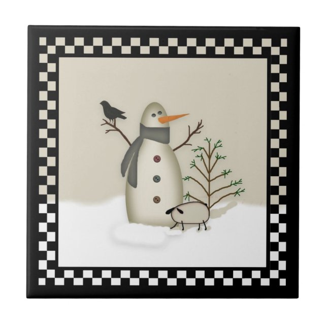 Country Primitive Snowman Tile (Front)