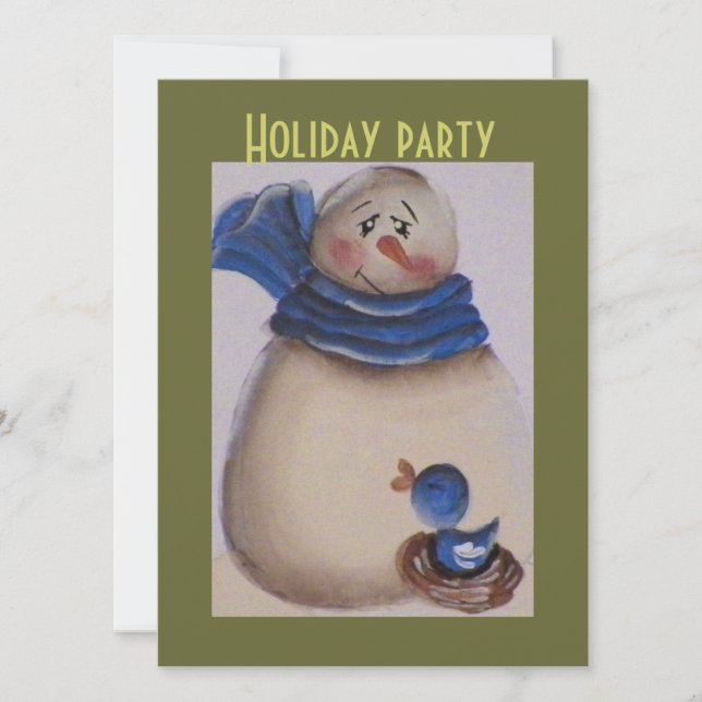 Country Primitive Snowman with Blue Bird Invitation (Front)