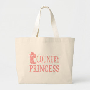 Country Princess Cowgirl Boots Cowboy Hat Western Large Tote Bag