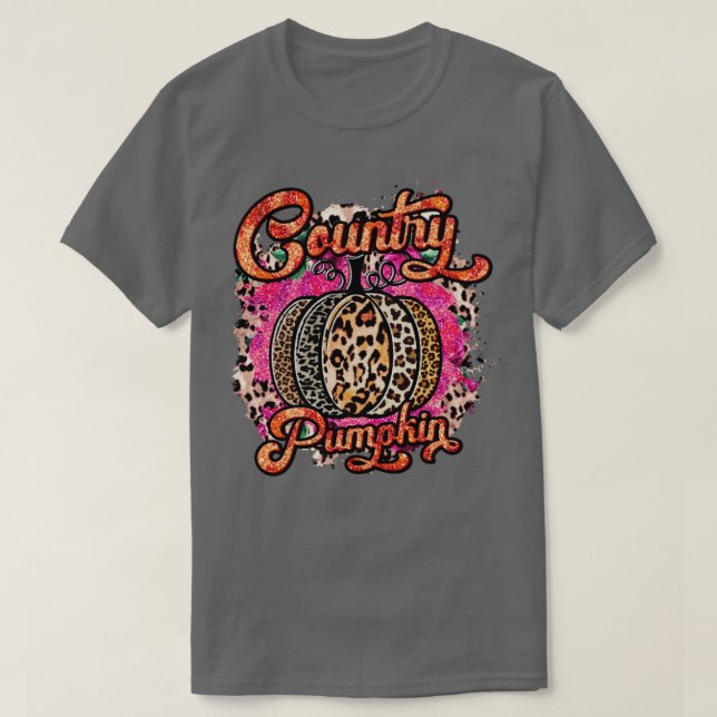 country pumpkin leopard sparkle pumpkin fall vibes T-Shirt (Design Front)