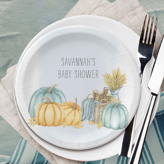 Country Pumpkin Personalised Fall Party Paper Plate (Rustic fall themed party plates from my Country Pumpkin Collection)