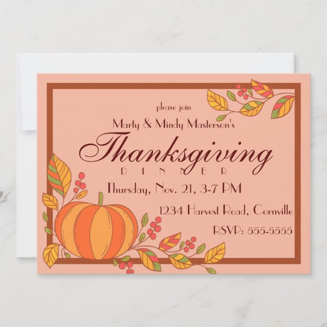 Country Pumpkin Thanksgiving Dinner Party Invitation (Front)