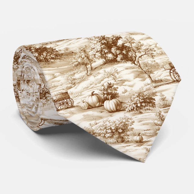 Country Pumpkin Toile in Warm Sepia Pattern Tie (Rolled)