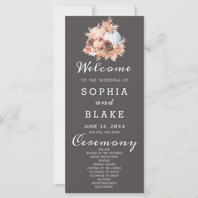 Country Pumpkins Fall Grey Wedding Program (Front)