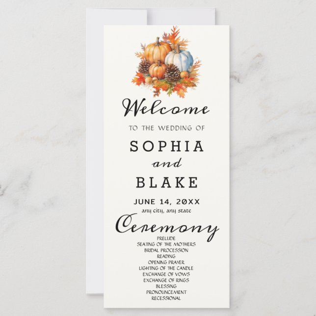 Country Pumpkins Fall White Cream Wedding Program (Front)