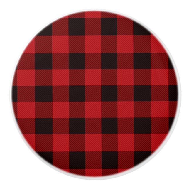 Country red and black plaid ceramic knob (Front)