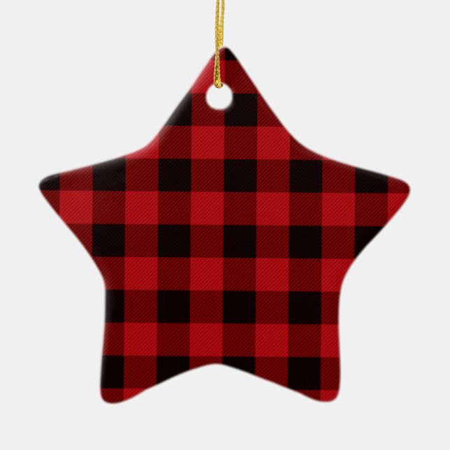 Country red and black plaid ceramic tree decoration (Front)
