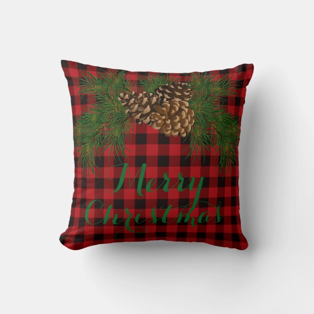 Country red and black plaid pine cone cushion (Front)