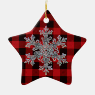 Country red and black plaid -snowflake ceramic tree decoration