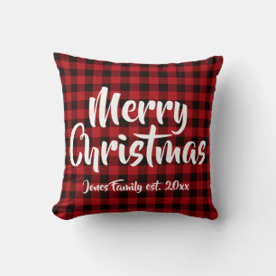Country red, black buffalo plaid - Merry Christmas Cushion