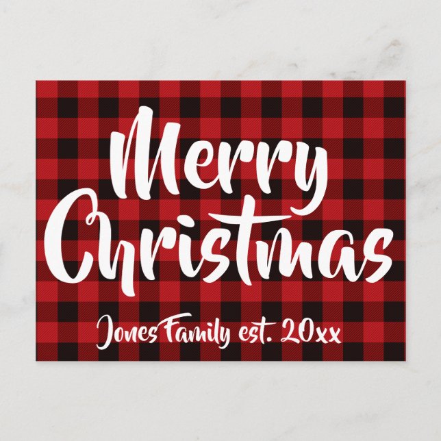 Country red, black buffalo plaid - Merry Christmas Postcard (Front)