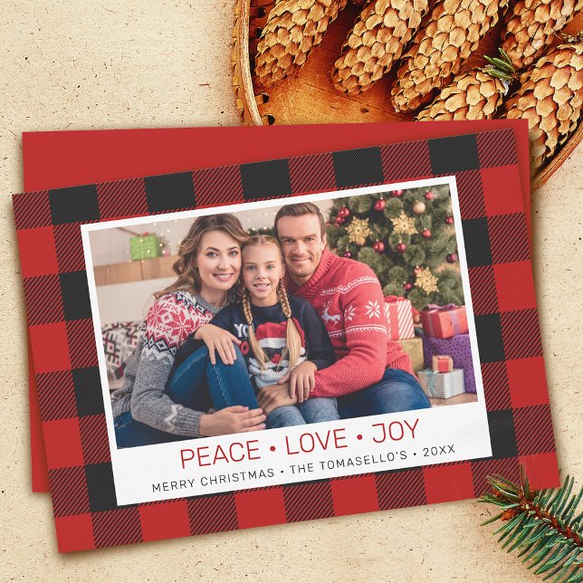 Country Red Buffalo Check Plaid Photo Holiday Card (Country Red Buffalo Check Plaid Photo Holiday Card)