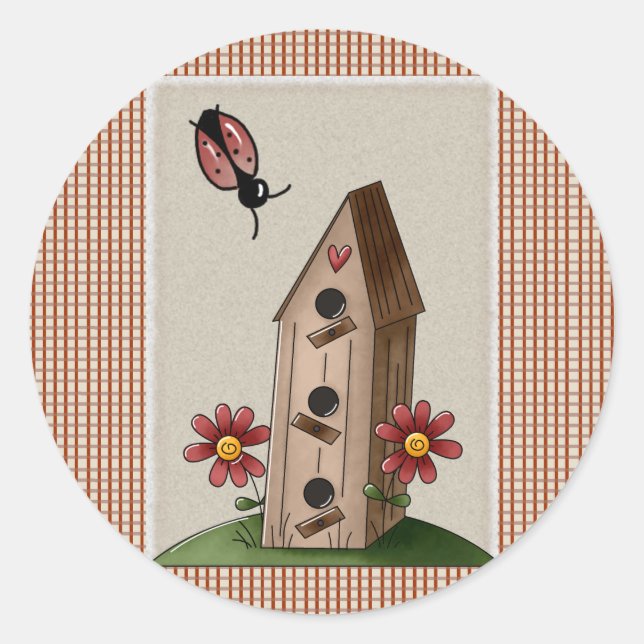 Country Red Gingham Checks Classic Round Sticker (Front)
