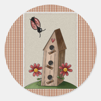 Country Red Gingham Checks Classic Round Sticker