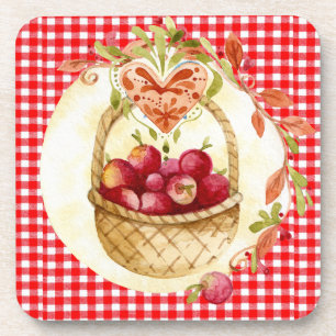 Country Red Gingham with Fruit Basket Set of 6 Coaster